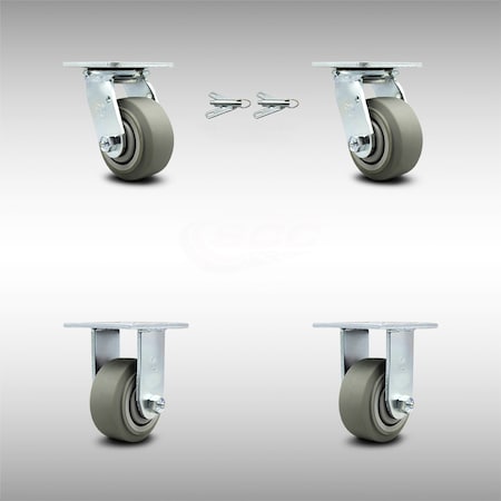 Service Caster 4 Inch SS Thermoplastic Caster Set with Roller Bearing 2 Swivel Lock 2 Rigid SCC SCC-SS30S420-TPRRF-BSL-2-R-2
